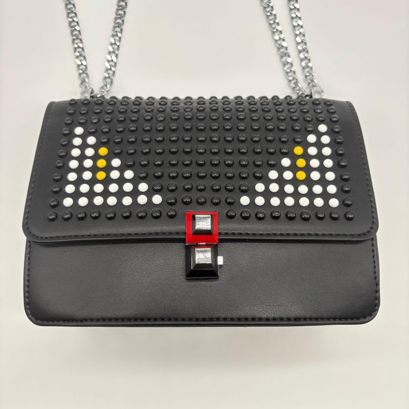 Bolso negro apliques ojos blanco cadena plateado  22cm* 9cm* 17cm   C-23196 - Image 3