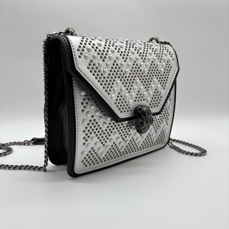 Bolso plateado apliques y cadena plomo  20cm* 7cm* 16cm   C- 23195 - Image 2