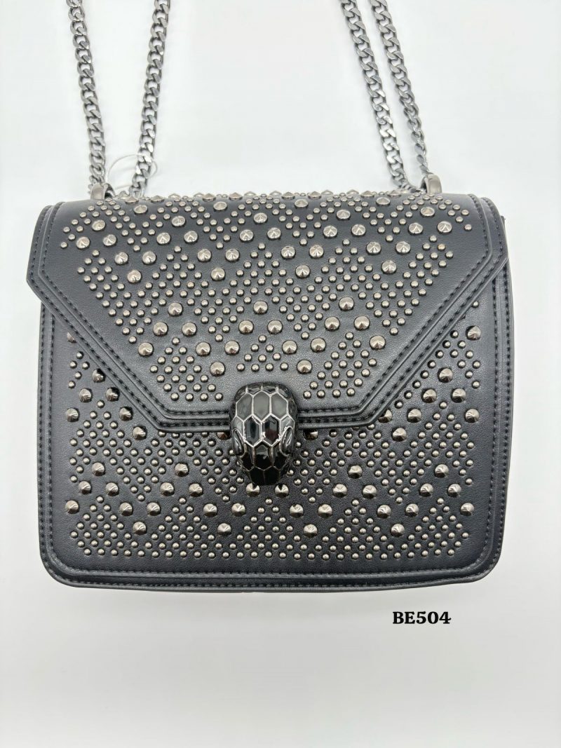 Bolso negro apliques y cadena plomo  20cm* 7cm* 16cm   C- 23195 - Image 2