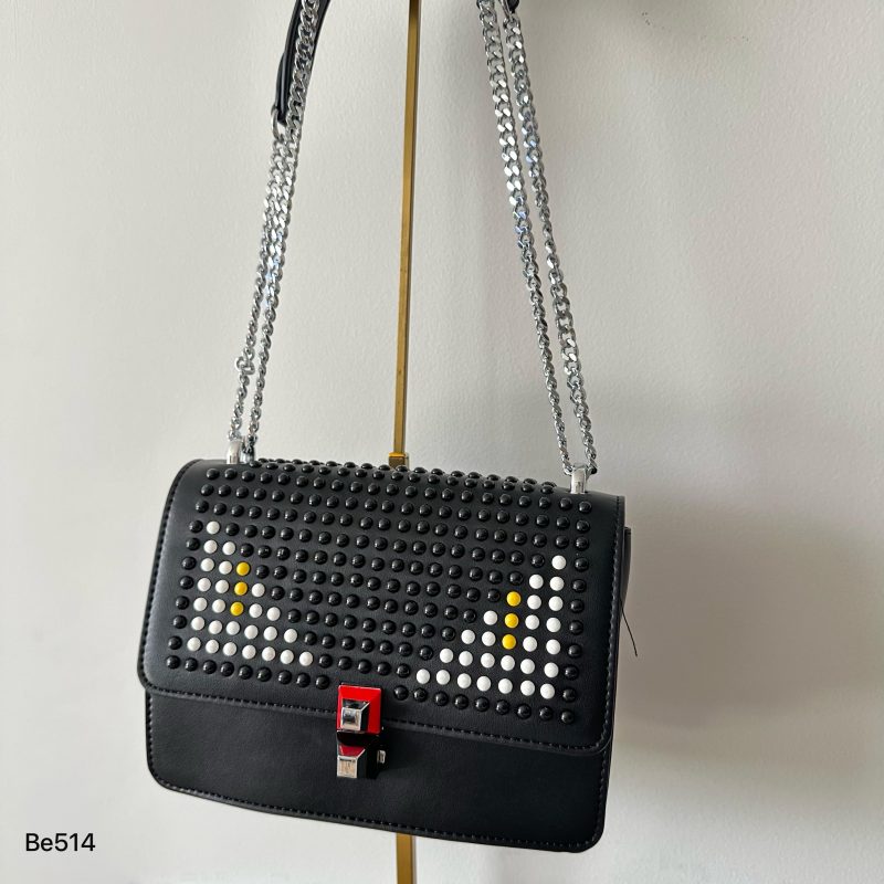 Bolso negro apliques ojos blanco cadena plateado  22cm* 9cm* 17cm   C-23196 - Image 5