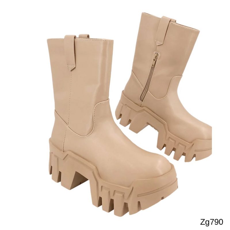 Botin beige cierre lateral suela 6cm  IS14-024