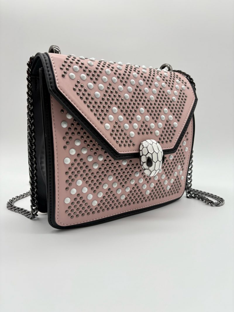 Bolso rosado apliques y cadena plomo  20cm* 7cm* 16cm   C- 23195 - Image 2