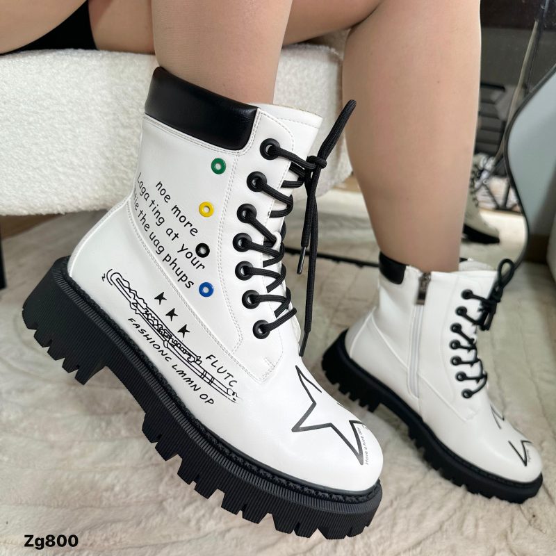 Botin blanco detalle letras negro suela 4cm  IS14-83 - Image 2