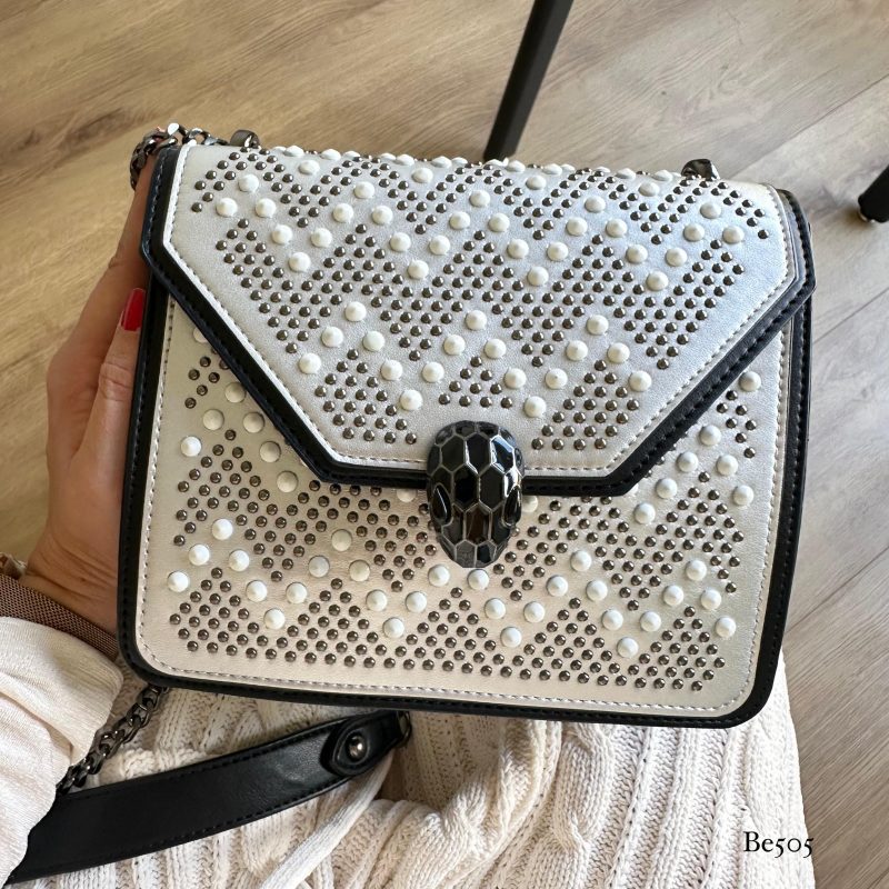 Bolso plateado apliques y cadena plomo  20cm* 7cm* 16cm   C- 23195 - Image 4