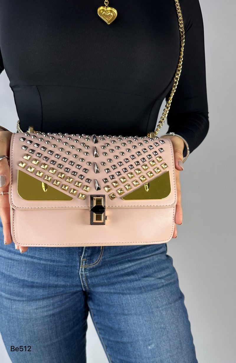 Bolso rosado apliques plateado ojos y cadena dorado  22cm* 9cm* 17cm  C- 23196-1 - Image 7