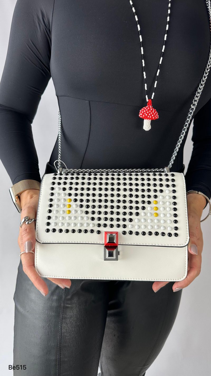 Bolso blanco apliques negro ojos blanco cadena plateado  22cm* 9cm* 17cm   C-23196 - Image 3