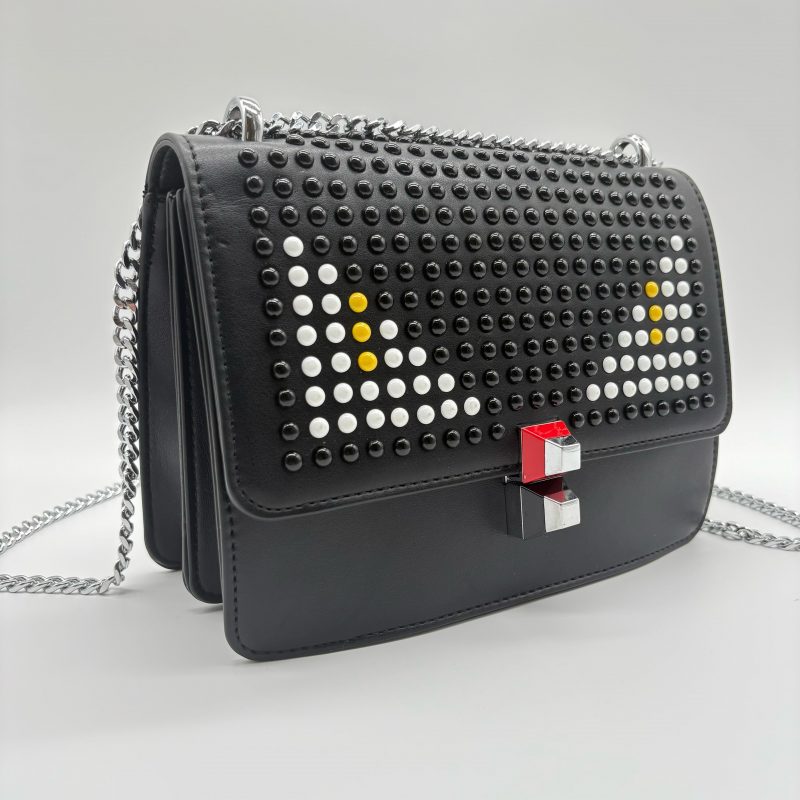 Bolso negro apliques ojos blanco cadena plateado  22cm* 9cm* 17cm   C-23196 - Image 2