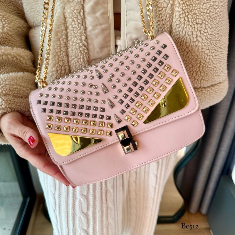 Bolso rosado apliques plateado ojos y cadena dorado  22cm* 9cm* 17cm  C- 23196-1 - Image 4