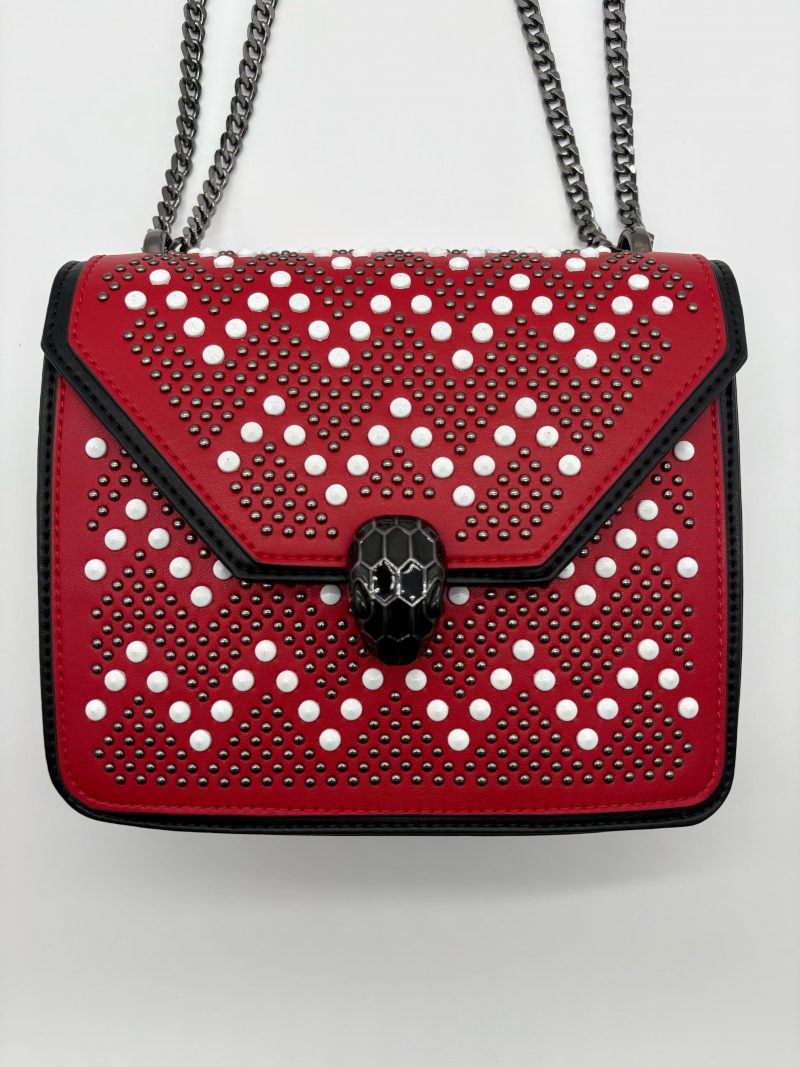 Bolso rojo apliques y cadena plomo  20cm* 7cm* 16cm   C- 23195 - Image 3