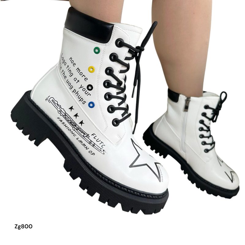 Botin blanco detalle letras negro suela 4cm  IS14-83