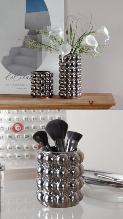 Florero bolas plateado pequeño  11cm* 12cm