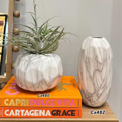 Jarron pequeño ovalado textura marmol  22cm* 16cm