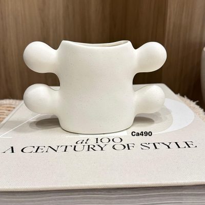 Jarron florero diseño cactus blanco pequeño    17cm* 6,8cm* 11cm