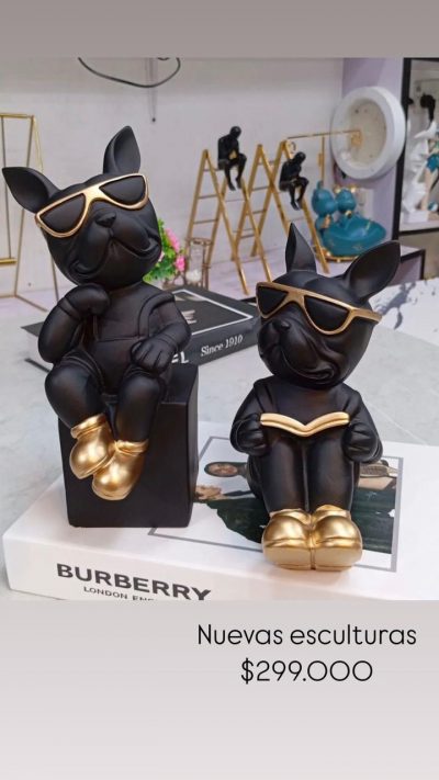 Set dos apoya libros perros negro detalle dorado 11,5cm* 12cm* 24cm - 9,5cm* 15cm* 17,8cm