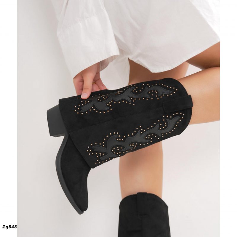 Bota texano negro apliques dorado tacon 6cm  RXJ-281  C-7 - Image 4