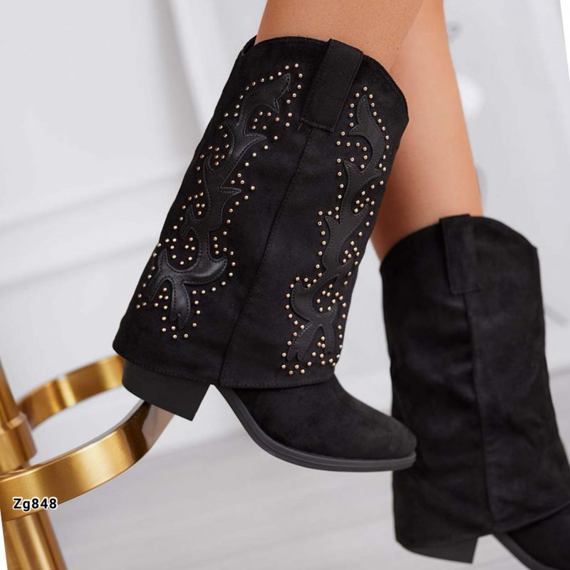 Bota texano negro apliques dorado tacon 6cm  RXJ-281  C-7 - Image 3