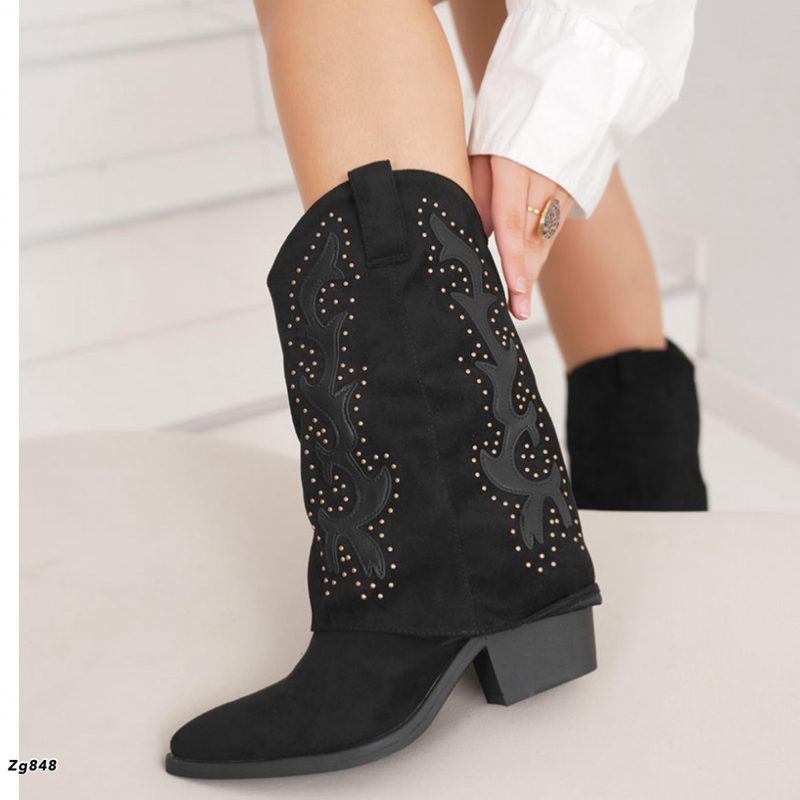 Bota texano negro apliques dorado tacon 6cm  RXJ-281  C-7 - Image 2