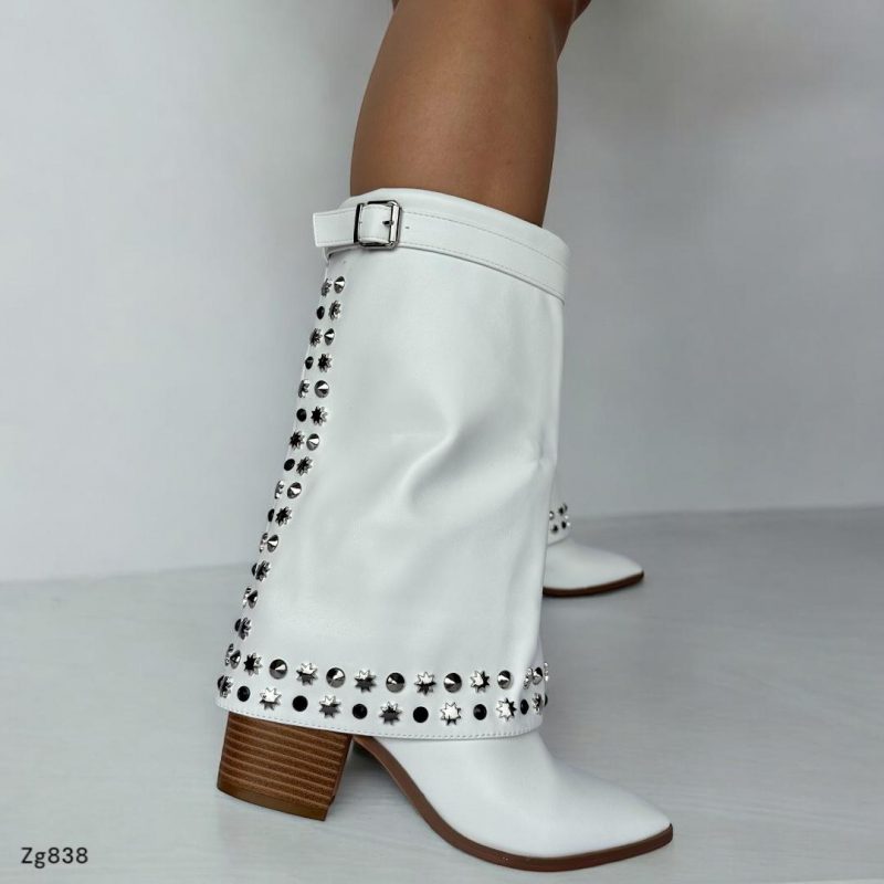 Bota blanco caña media doblez apliques plateado tacon 7cm  AA8D-X23051-01  C-2 - Image 3