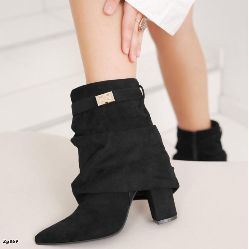 Botin negro doblez detalle dorado tacon 10cm  7666A  C-18 - Image 3