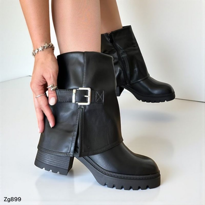 Botin negro doblez detalle broche tacon 6cm  AC9C-AX2638-18  C-22