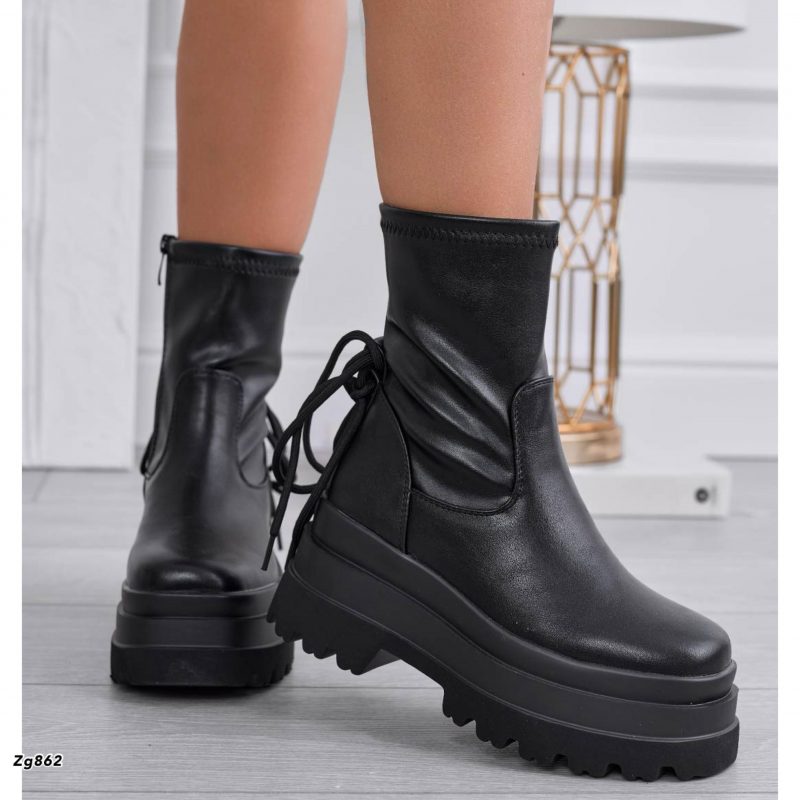 Botin negro detalle cordones y resorte plataforma 7cm  255-017 - Image 2