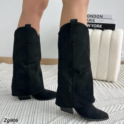 Bota texana negro doblez tacon 7cm 2P9C-X9395-31 C-24