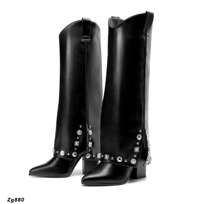 Bota texano negro doblez apliques plateado tacon 6cm  AA8D-X23055-15  C-10 - Image 5