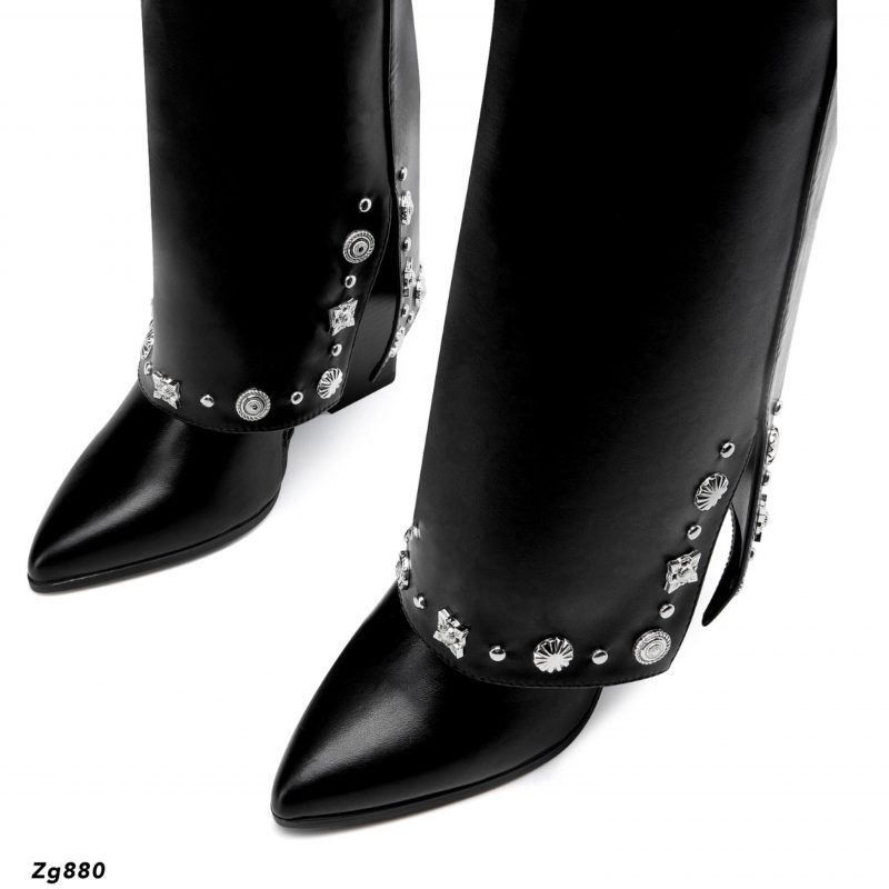 Bota texano negro doblez apliques plateado tacon 6cm  AA8D-X23055-15  C-10 - Image 3