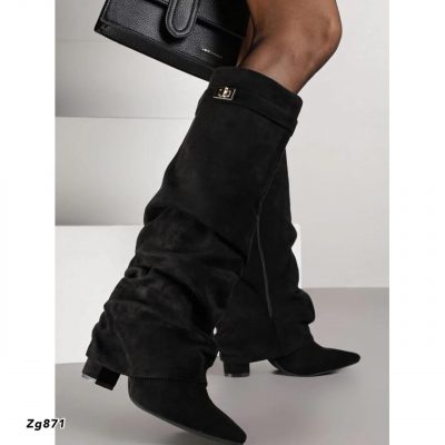 Bota caña alta negro doblez detalle dorado tacon 10cm  7665A-1  C-18