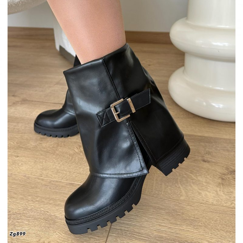 Botin negro doblez detalle broche tacon 6cm  AC9C-AX2638-18  C-22 - Image 4