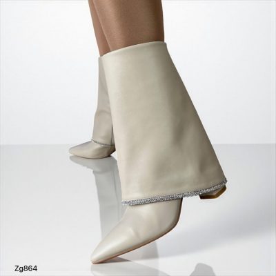Botin beige doblez apliques brillantes tacon  8cm   255-021