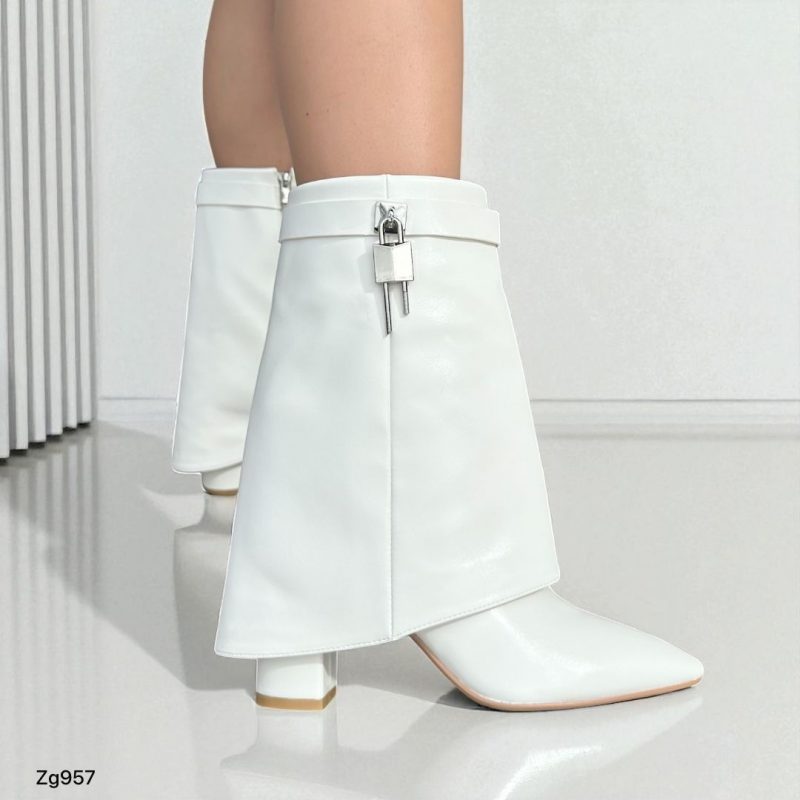 Botin blanco doblez detalle plateado tacon 8cm  255-019
