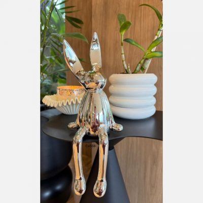 Articulo decorativo conejo plateado grande  14cm* 12cm* 36cm