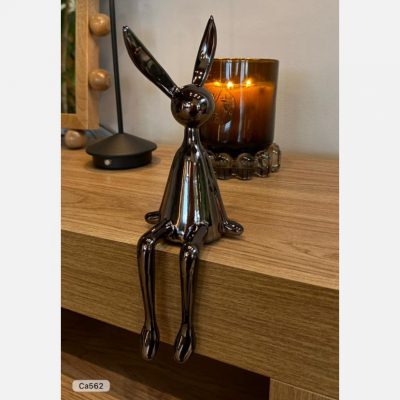 Articulo decorativo conejo plateado oscuro pequeño  9cm* 9cm* 28cm