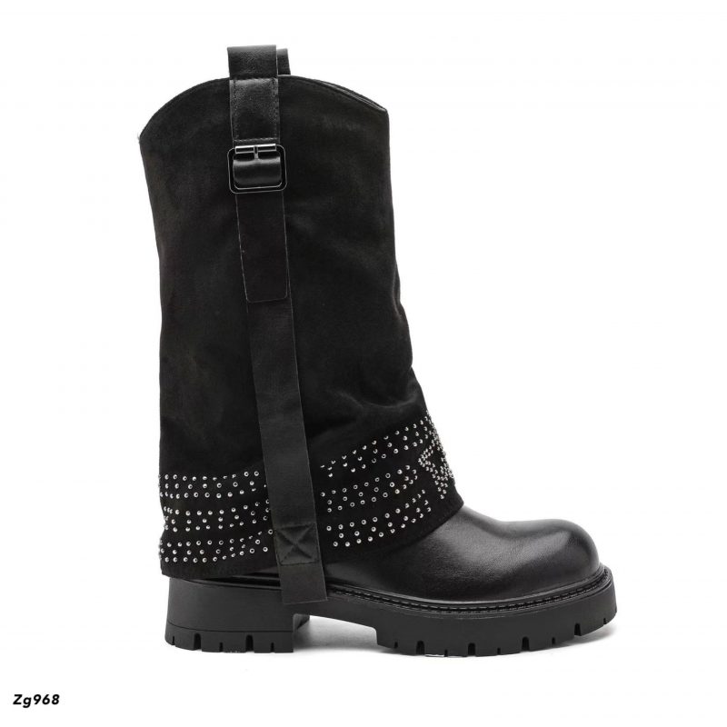 Bota negro doblez apliques plateado suela 4cm  5078  C-33 - Image 2