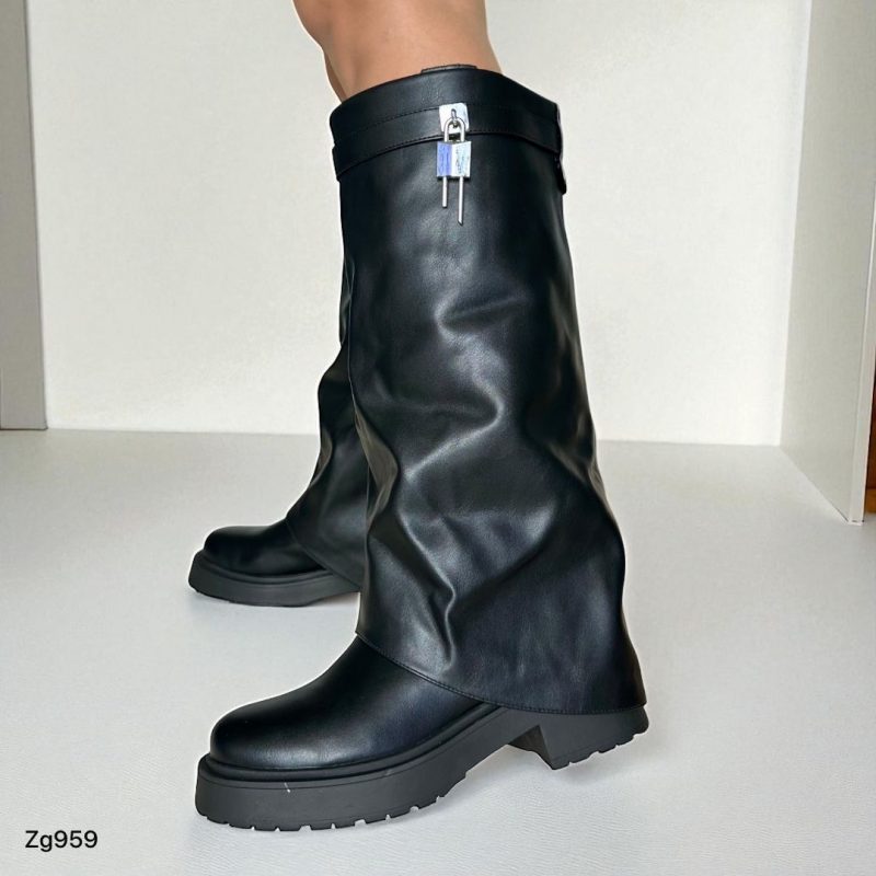 Bota caña alta negro doblez detalle plateado suela 5cm  225-029 - Image 2