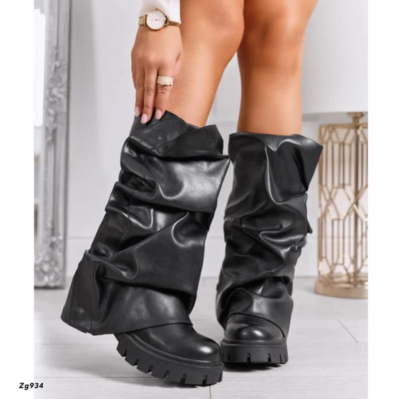 Bota caña media negro doblez suela 4cm  AC9A-AX60282-30  C-30