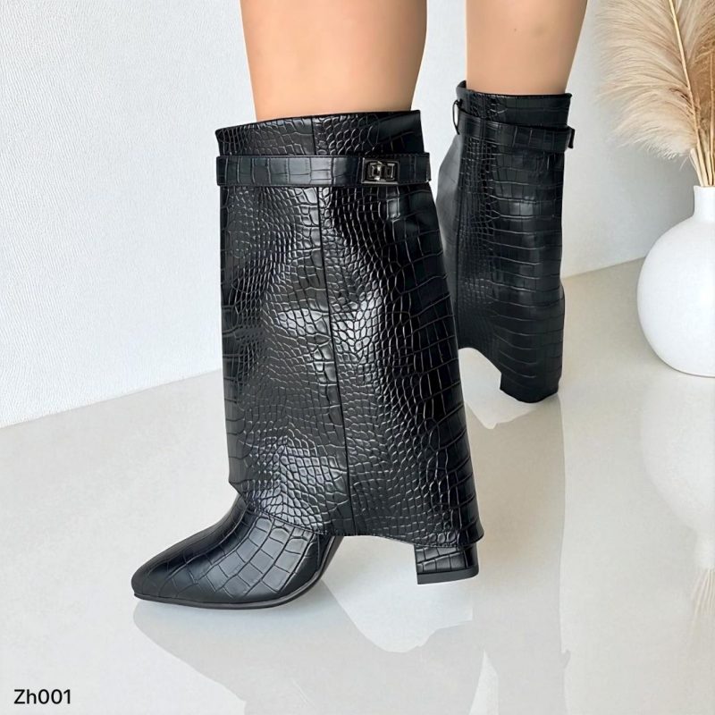 Botin negro doblez textura tacon 9cm  HX3097-B9370 - Image 3