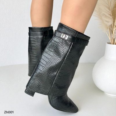 Botin negro doblez textura tacon 9cm  HX3097-B9370
