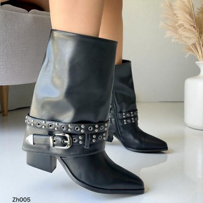 Botin texano negro doblez correas apliques plomo tacon 8cm  HX2997-B9367