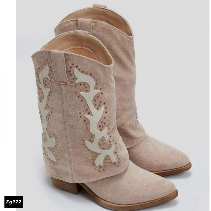 Bota texana beige doblez apliques dorado tacon 6cm  RXJ-281  C-43 - Image 2