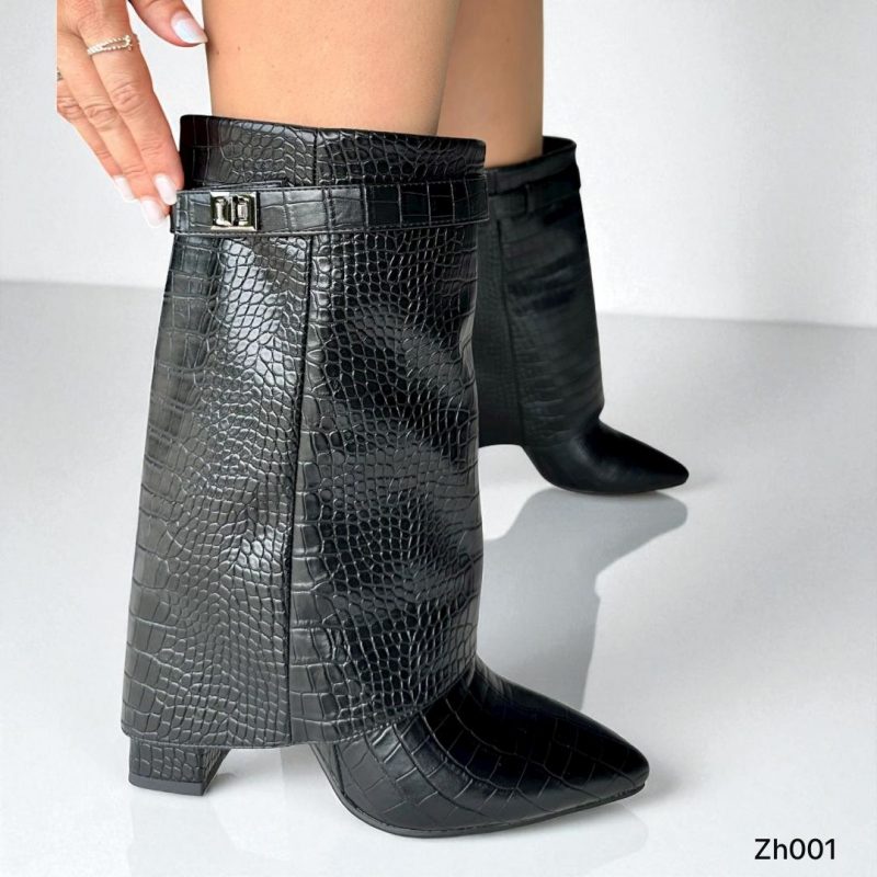Botin negro doblez textura tacon 9cm  HX3097-B9370 - Image 2