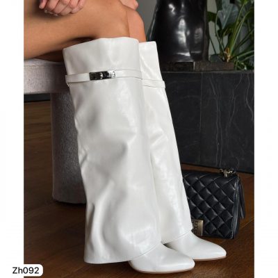 Bota caña alta blanco doblez detalle plateado tacon 9cm  255-025