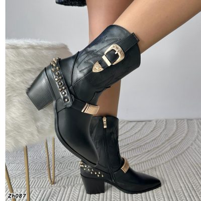 Botin texano negro apliques dorado tacon 6cm 255-141