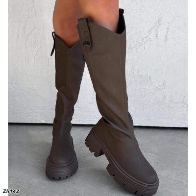 Bota caña alta cafe detalle mm suela 6cm AM7557 C-64