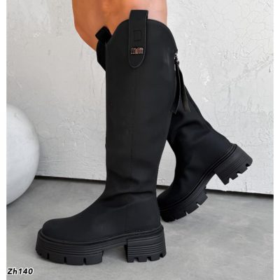 Bota caña alta negro detalle mm suela 6cm  AM7557  C-64