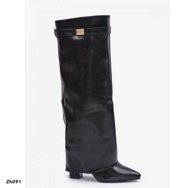 Bota caña alta negro doblez detalle plateado tacon 9cm  255-025 - Image 2