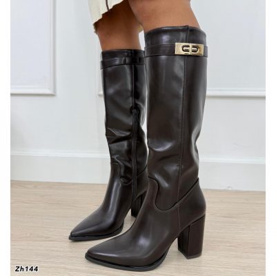 Bota caña alta café detalle dorado tacon 9cm CHC501 C-68