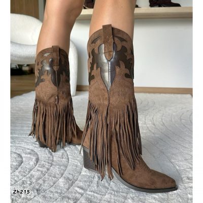 Bota texana café detalle flecos tacon 6cm A9851 C-90