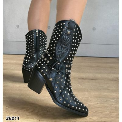 Botin texano negro taches plateado tacon 7cm HX3165-C1196